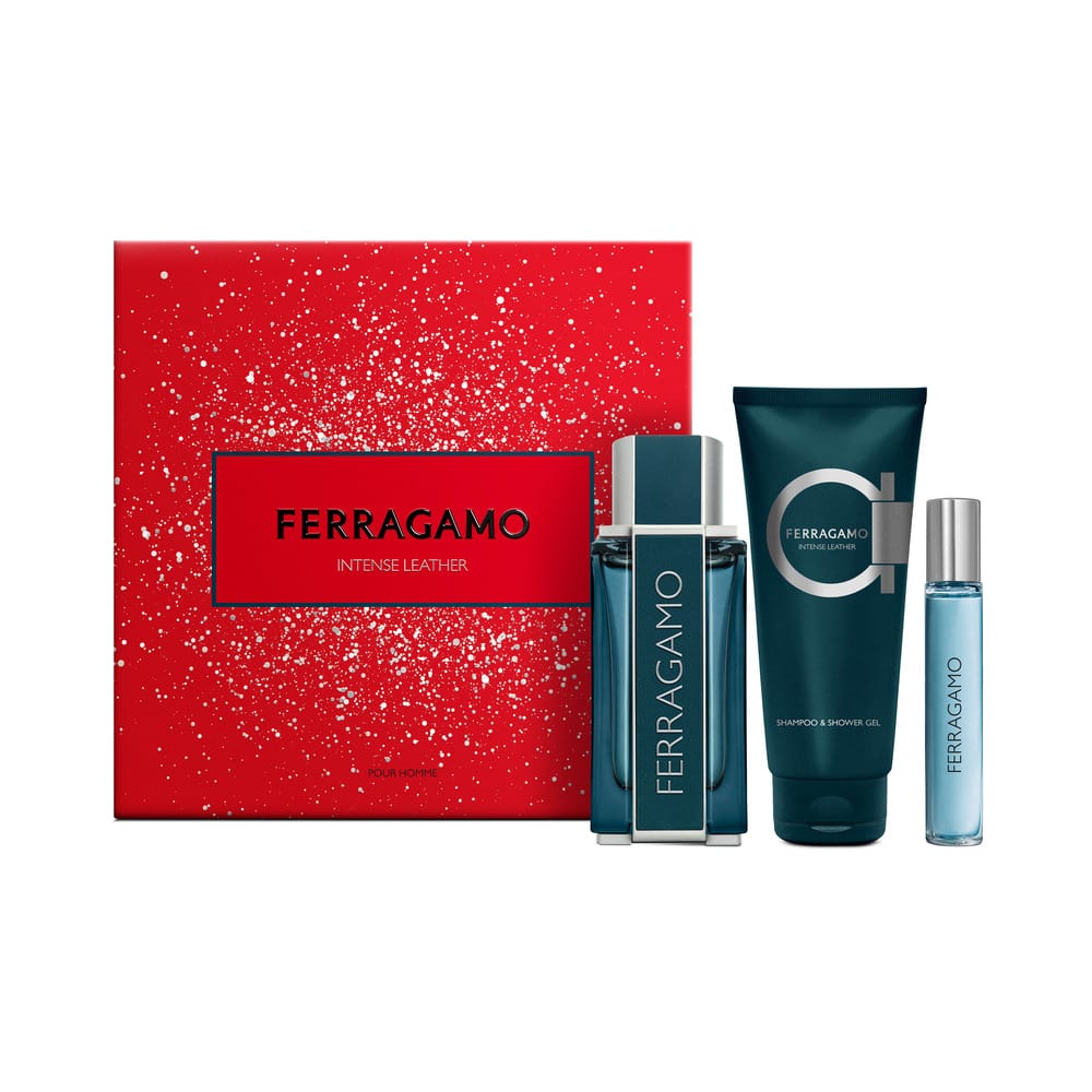 Набор парфюмерно-косметический: Парфюмерная вода Ferragamo Intense Leather, 100 мл + Парфюмерная вода Ferragamo Intense Leather, 15 мл + Шампунь и гель для душа Ferragamo Intense Leather 100 мл