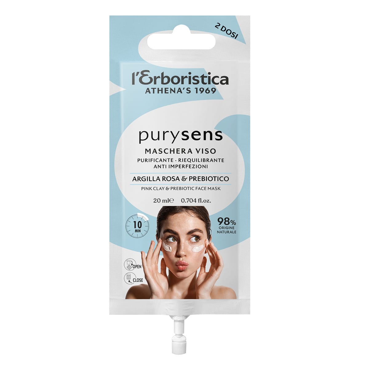 Маска для лица очищающая с розовой глиной и пребиотиком L'Erboristica Purysens Face Mask, 20 мл