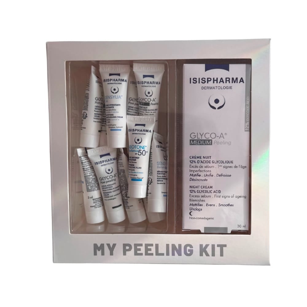 Isispharma Glyco-A Medium Peeling Набор для домашнего кислотного пилинга: гликолевый пилинг 12%, 40 мл + набор миниатюр, 11 шт