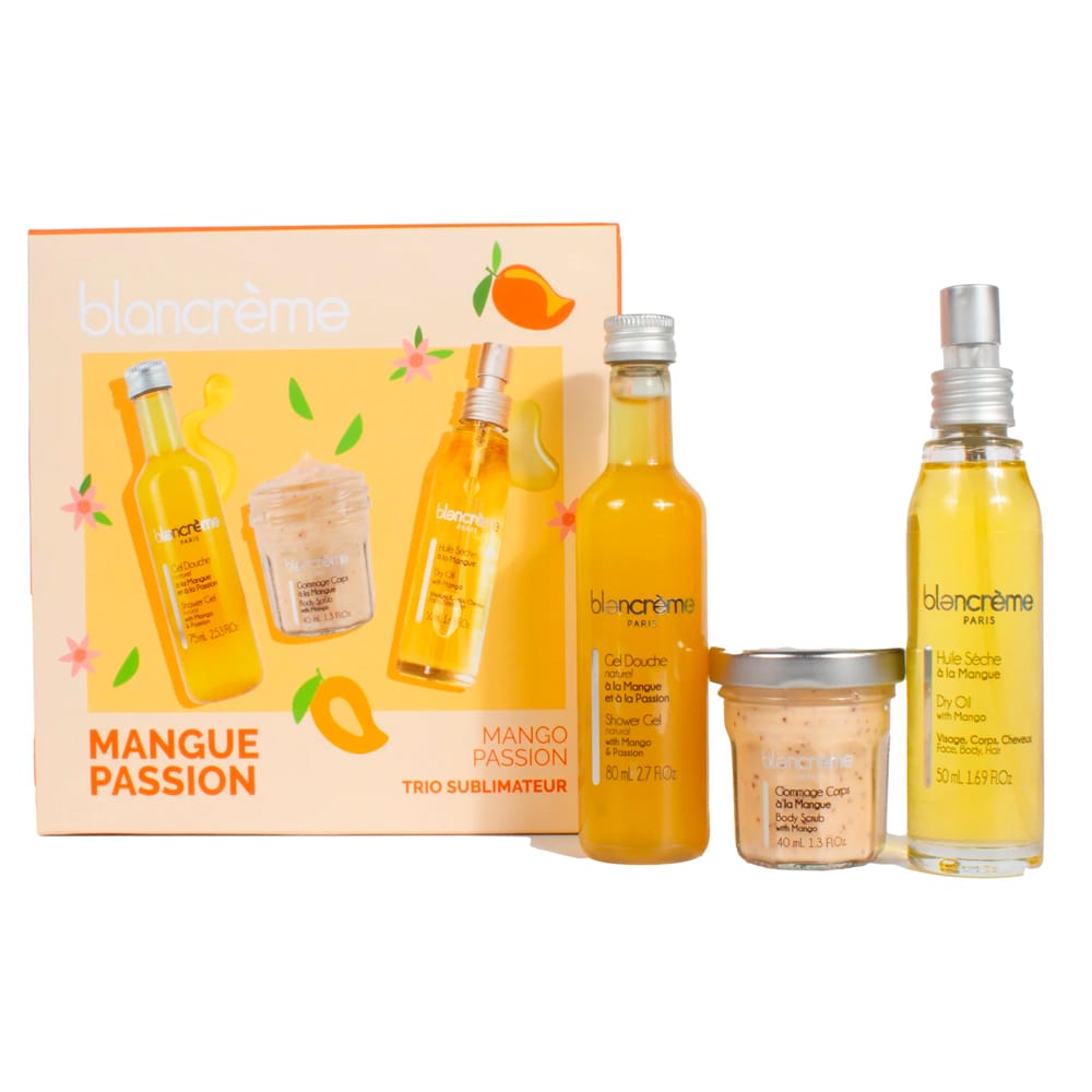 Набор:Гель для душа Shower Gel Natural With Mango & Passion, 75 мл, Скраб для тела Body Scrub With Mango, 40 мл, Сухое масло для лица, тела и волос Dry Oil With Mango, 50 мл