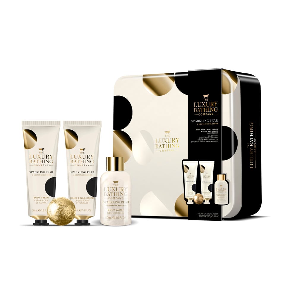 Косметический набор Sparkling Pear & Nectarine Blossom (Гель для душа Body Wash, 50 мл + Крем для тела Body Cream, 50 мл + Соль для ванны Bath Fizzer, 25 г + Крем для рук и ногтей Hand & Nail Cream, 50 мл)