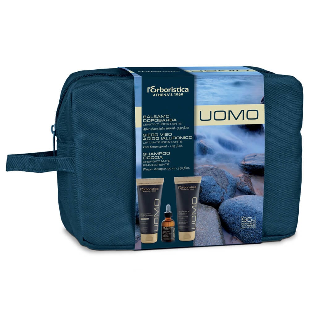 Набор Uomo (Успокаивающий увлажняющий мужской бальзам после бритья After Shave Balm, 100 мл+Сыворотка для лица мужская Siero Viso, 30 мл+Бодрящий мужской шампунь для душа Shower Shampoo, 200 мл) - фото 2