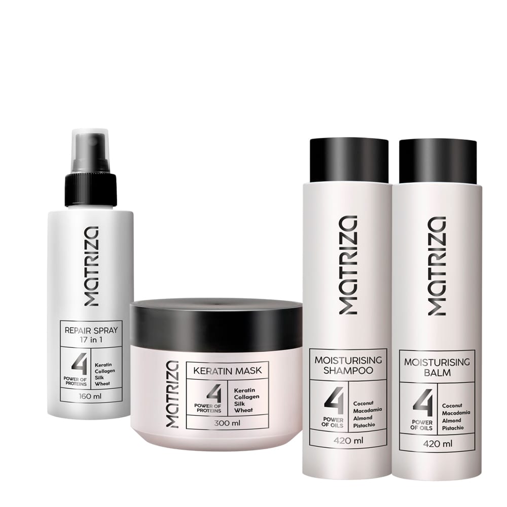 Набор подарочный для волос Matriza "Moisturising" 1300 мл; Шампунь для волос Matriza Moisturising 420 мл; Бальзам для волос Matriza Moisturising 420 мл; Маска для волос с кератином Matriza 300 мл; Спрей для волос термозащита 17 в 1 Matriza 160 мл - фото 2
